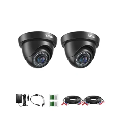 Image of ZOSI 2 Pack 1080P HD TVI Security Camera Outdoor 80ft Night Vision, IP66 Weatherproof, Motion Detection, 2MP CCTV Surveillance Dome Cameras (Black)