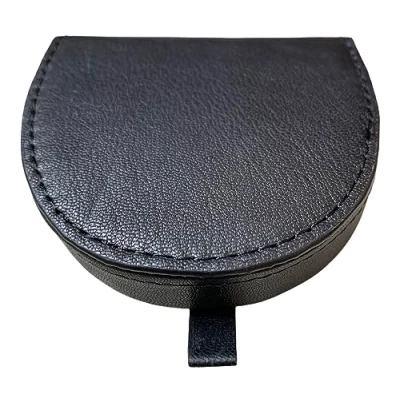 Image of Lorenz Men&#039;s Goat Nappa Leather Horseshoe Shape Tray Purse with Note Section Black