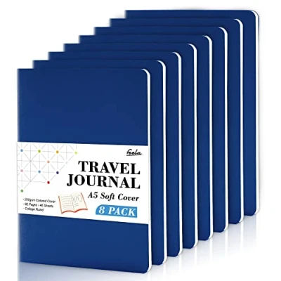 Image of Feela 8 Pack Soft Cover Journal Bulk, Notebooks College Ruled for Work, Lined Travel Women Men, Note Taking Notebook School Supplies Business Writing, 8.2 x 5.5, A5, Navy