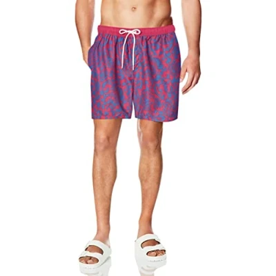 Image of Amazon Essentials Men&#039;s 7&quot; Quick Dry Swimming Trunks Discontinued Colours, Dark Blue Red Vintage Floral, S