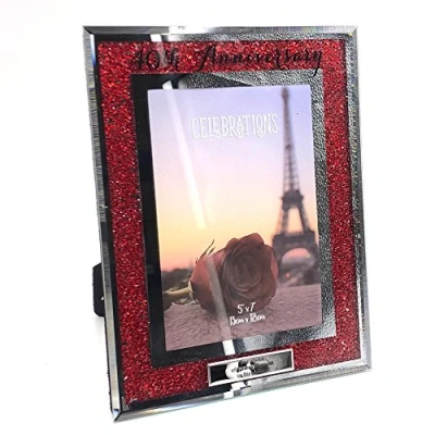 Image of Wedding Anniversary Personalised 40th Ruby Crystal Border Photo Frame