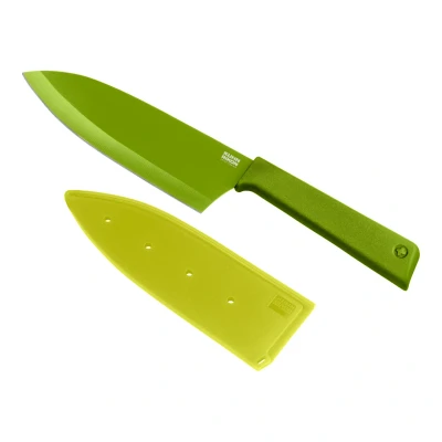 Image of Kuhn Rikon Colori+ Non Stick Large Santoku Knife with Safety Sheath, 22 cm, Green