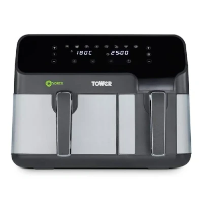 Image of Tower Vortx Eco Duo Basket Double 8.5 L Stand alone 1700 W Hot air fryer Black, Silver