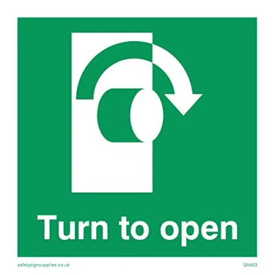 Image of Viking Signs SA403 S85 V Right Down Arrow&quot;Turn To Open&quot; Sign, Vinyl, 85 mm H x W,Green