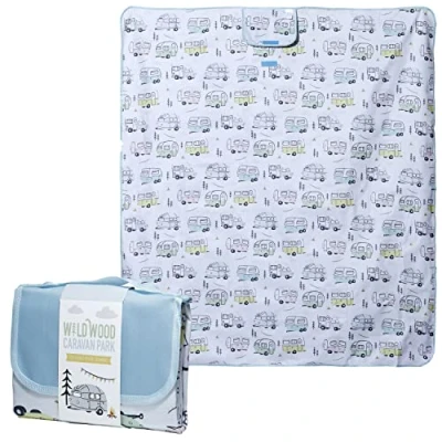 Image of Puckator PICB03 Wildwood Caravan Picnic Blanket, Foldup, Camping Picnics Outdoors Beach Garden, 158x140cm, Durable Oxford Cloth with PVC