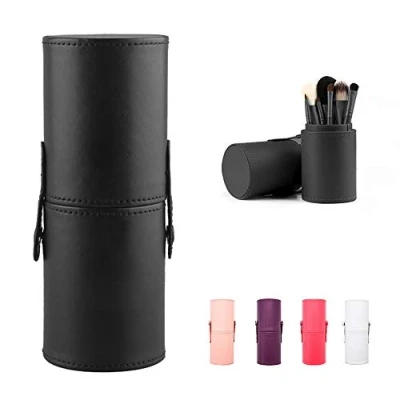 Image of Large Makeup Brush Holder Leather Travel Portable Brushes Storage Case (Black)