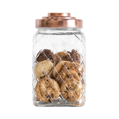 Image of Darthome 2.4L Glass Storage Jar Copper Lid Cookie Biscuit Barrel Flour Sweets Rice Pasta