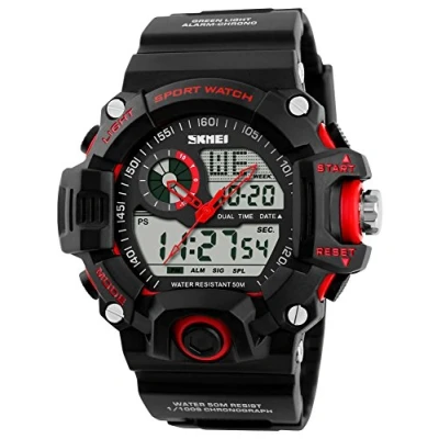 Image of SKMEI Military Digital Watch Waterproof LED Multifunctional Dual Dispaly Sport Camouflage Electronic Wristwatch (Red)