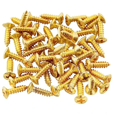Image of Musiclily 3x12mm Guitar Bass Pickguard Mounting Screws Scratch Plate for Fender Strat Tele Electric Bass,Gold (50 Pieces)