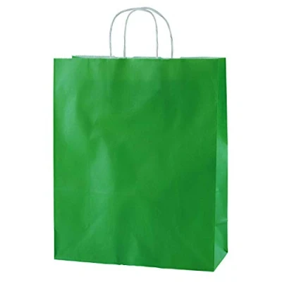 Image of Thepaperbagstore 10 GREEN PAPER RE USABLE SHOPPING BAGS WITH STRONG TWISTED HANDLES Medium 250x110x310mm