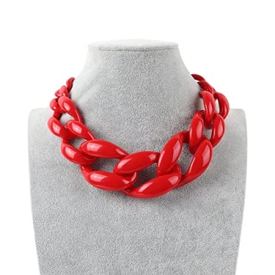 Image of ZINXY Chunky Chain Link Choker Necklace for Women, Statement Big Collar Acrylic Beads Vintage Cuban Choker, Boho Fashion Handmade Jewelry Gifts