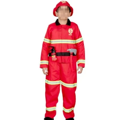 Image of Kids Fireman Costume Childrens Firefighter Role Play Uniform Red