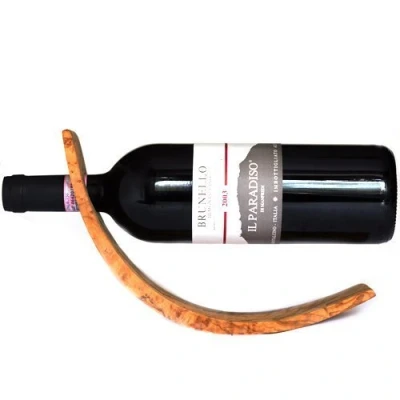 Image of Olive Wood Wine Bottle Holder Handmade in Italy