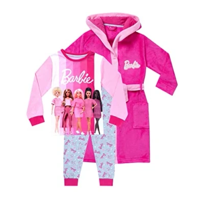 Image of Barbie Girls Dressing Gown And Pyjamas Set Pink 5 6 Years