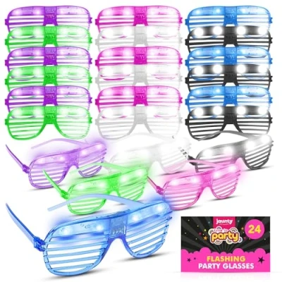 Image of 24pk Party Flashing Glasses Neon Rave Accessories Futuristic LED Cyberpunk Light Up 6 Colour Cool Visor Luminous Glow Sunglasses