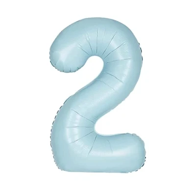 Image of Giant Foil Number 2 Balloon 86 cm Matte Baby Blue