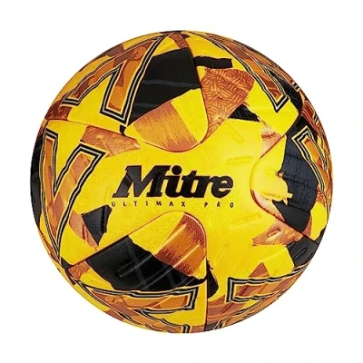 Image of Mitre Ultimax Pro Football Hyperseal Construction Professional Ball, Yellow/Gold/Black, 5