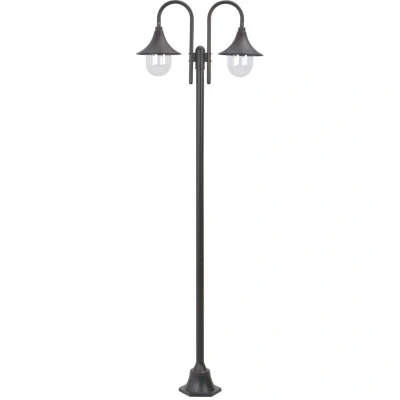 Image of vidaXL Garden Post Light E27 220 cm Aluminium 2 Lantern Bronze