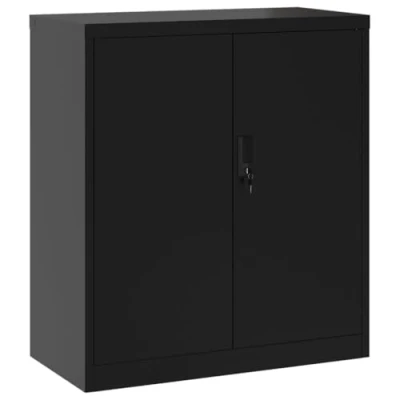 Image of vidaXL Powder Coated Steel File Cabinet with Lockable Doors and Interior Shelf Black, Office Organization Furniture