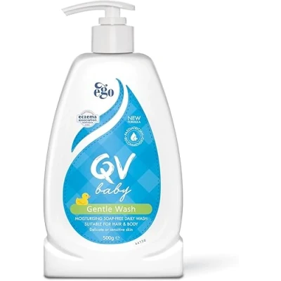 Image of QV Baby Gentle Wash 500ml with Vitamin B3 &amp; Glycerin, Delicate Soap Free, pH Balanced For Everyday Use Suitable Face, Body Hair, Sensitive Skin, Eczema, Psoriasis, Bath