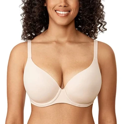 Image of Delimira Women&#039;s Padded T Shirt Bra Comfort Plus Size Full Coverage Seamless Support Underwire Bras Beige 40D