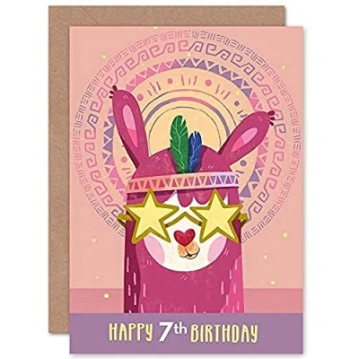 Image of Wee Blue Coo Llama Stars Birthday 7th Greetings Card