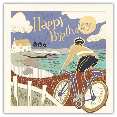 Image of Ling Design Male Birthday Card Happy with Sporty Outdoor Bike Ride and a Foil Finish