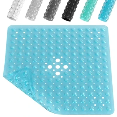 Image of XIYUNTE Square Shower Mat Non Slip Anti Mould 53 x 53cm Mats for Inside Shower, Rubber with Suction Cups &amp; Drain Holes, Machine Washable, Black