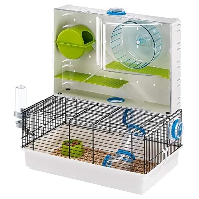 Image of Ferplast Olimpia Hamster Cage Multi Level Customizable Habitat with Tunnel System Interactive Transparent Design, Exercise Wheel &amp; Accessories Tubes Connect&amp;Play, 46x29.5xh54 cm