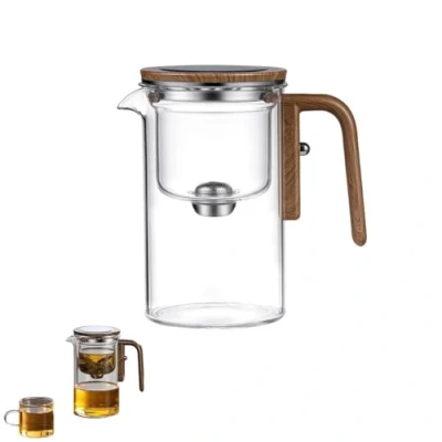 Image of Glass Teapot with Strainer, Water Separation Wooden Handle, Enchantipot Magic Tea Pot, Infuser, Witchcraft Cup, Magical Infuser(Transparent,520ml