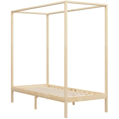 Image of vidaXL Canopy Bed Frame without Mattress Solid Wood 90x200 cm