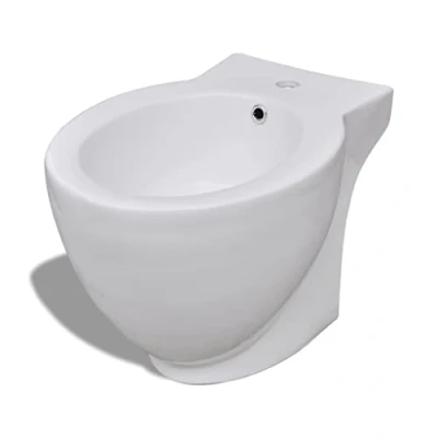 Image of vidaXL Floor Standing Round Bidet Stand in White Comfortable &amp; Durable Ceramic Bathroom for Body Cleansing Hygiene