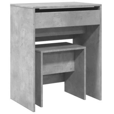 Image of vidaXL Concrete Grey Dressing Table &amp; Stool Bedroom Engineered Wood Makeup Vanity Desk with Storage Drawers Elegant Mirror Compact Dimensions: 60x40x75 cm, Open: 60x40x113.5 cm Stool: 40x3...