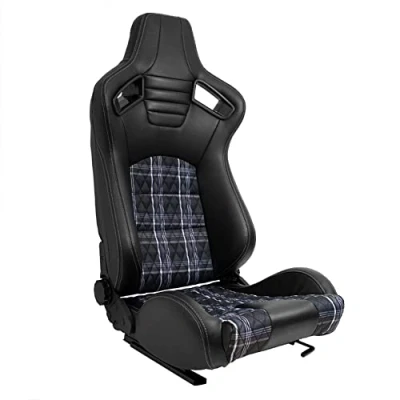 Image of Sport seat &#039;GT&#039; Black Synthetic leather + Fabric in Grey checkered pattern stitching Dual side reclinable back rest incl. slides