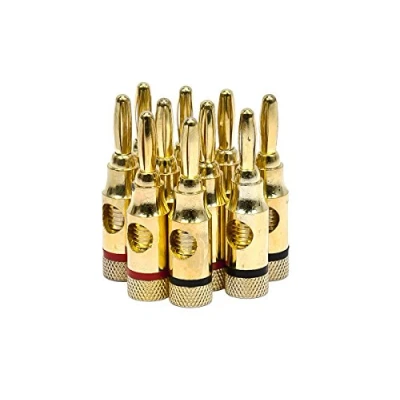 Image of Monoprice Gold Plated Speaker Banana Plugs 5 Pairs Open Screw Type, For Wire, Home Theater, Wall Plates And More