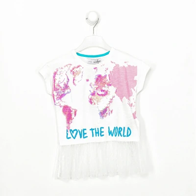 Image of Desigual Girls Girl&#039;s short sleeved round neck T shirt 20SGTK23 White Cotton Size 3 4Y