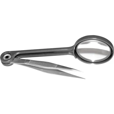Image of Performance Tool W3213 4X Magnifying Glass with Stainless Steel Tweezer for Detailed Projects, Durable Plastic Handle and Frame