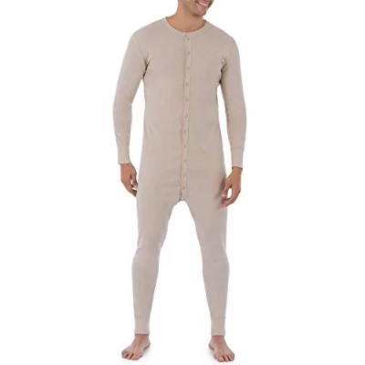 Image of Fruit of the Loom Men&#039;s Premium Thermal Union Suit Pajama Bottom, Oatmeal, M UK