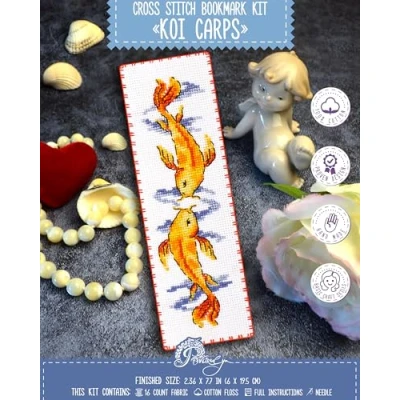 Image of Povitrulya Koi Carp Counted Cross Stitch Bookmark Kit Embroidery Set for Adults with Paper Pattern, 16 Count Aida Canvas and Presorted Floss DIY Christmas, New Year&#039;s Gift