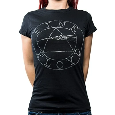 Image of Official Pink Floyd Circle Logo Ladies Diamante T Shirt (Large) Black
