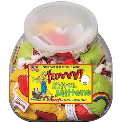 Image of Yeowww! Jug of 30 Kitten Mittens, Catnip Toys for Cats 30PC, Organic Catnip, Multi Colour Cat