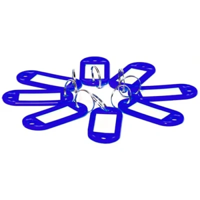 Image of D.RECT Key Tags 10 Pcs Plastic Keyring with Loops Ring Window for Luggage, Pet Name and Office Labels, Blue