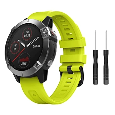 Image of MoKo Strap Compatible with Fenix 7/7 Pro/6/6 Pro/5/5 Plus/Forerunner 965/955/945/Instinct/Instinct Solar/Instinct 2, Quick Fit 22mm Soft Silicone Replacement Watch Band, Lime