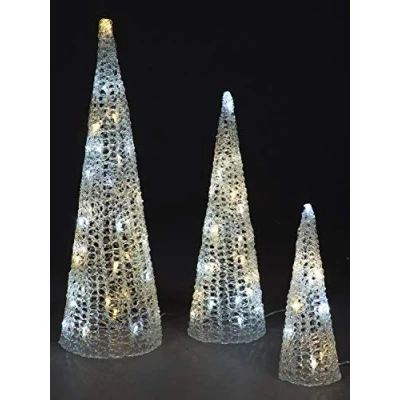 Image of Snowtime Set of 3 Christmas Pyramids with Ice White &amp; Warm Flashing LED&#039;s