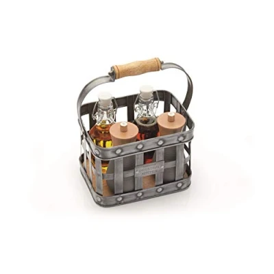 Image of KitchenCraft Industrial Kitchen Vintage Style Metal Condiment Holder with Wooden Handle, 23 x 15.5 28 cm (9&quot; 6&quot; 11&quot;)