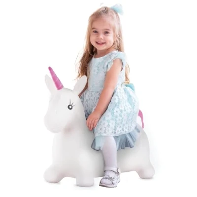 Image of FiNeWaY Kids Inflatable Unicorn Jump Bounce Space Hopper Outdoor Animal Ride On Toy Fun With Pump Included Great for Ideal Bouncer Bouncing