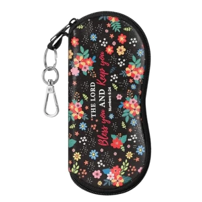 Image of MoKo Eyeglass Soft Case, Zippered Neoprene Sunglasses Pouch with Clip for Men Women, Black &amp; Flower