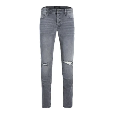 Image of JACK &amp; JONES Glenn Slim Fit Jeans Distressed Super Stretch Grey Denim 30W / 32L