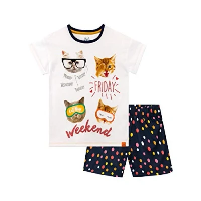 Image of Harry Bear Girls Cat Short Pyjamas White Age 8 to 9 Years
