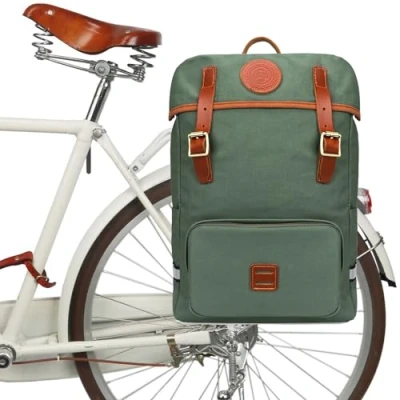 Image of TOURBON Bike Pannier Bag Waterproof Canvas Cycling Laptop Backpack Seat Shoulder for Outdoor Travel School